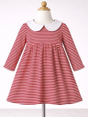 Luigi Girls Dress Red and White Striped Dress with Peter Pan Collar 2T
